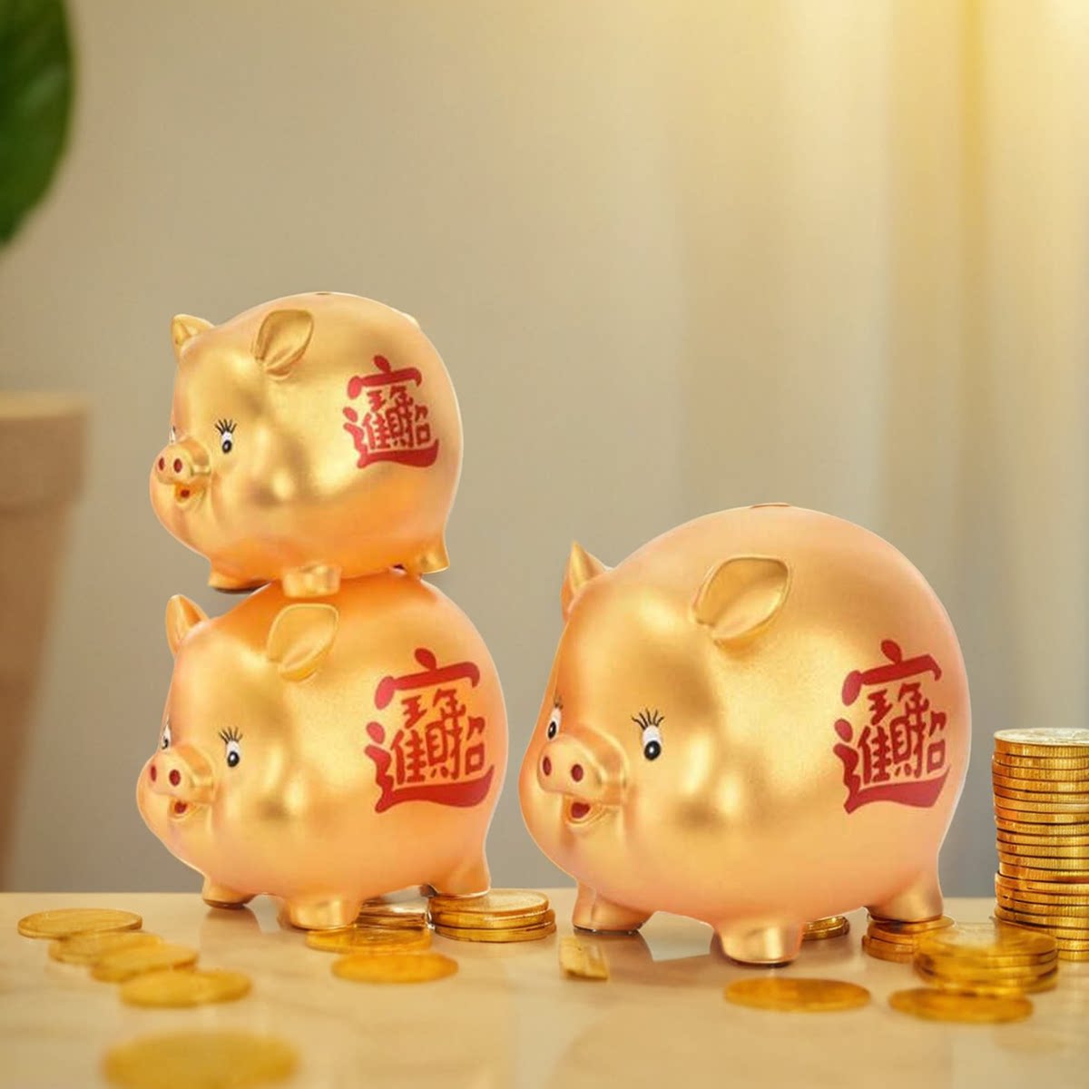 爆款金猪搪胶防摔存钱罐家居摆件儿童生日礼物男生女生只进不出款