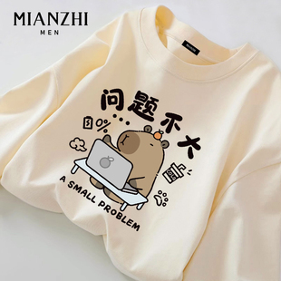 棉致问题不大小猫长袖t恤男纯棉秋季宽松青少年卡通上衣