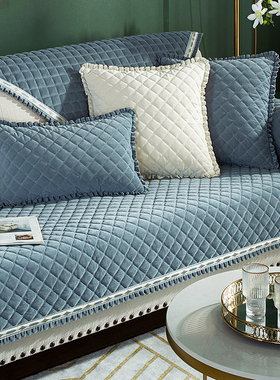 秋冬欧式简约纯色皮沙发垫防滑坐垫毛绒布艺现代组合套扶手靠背巾