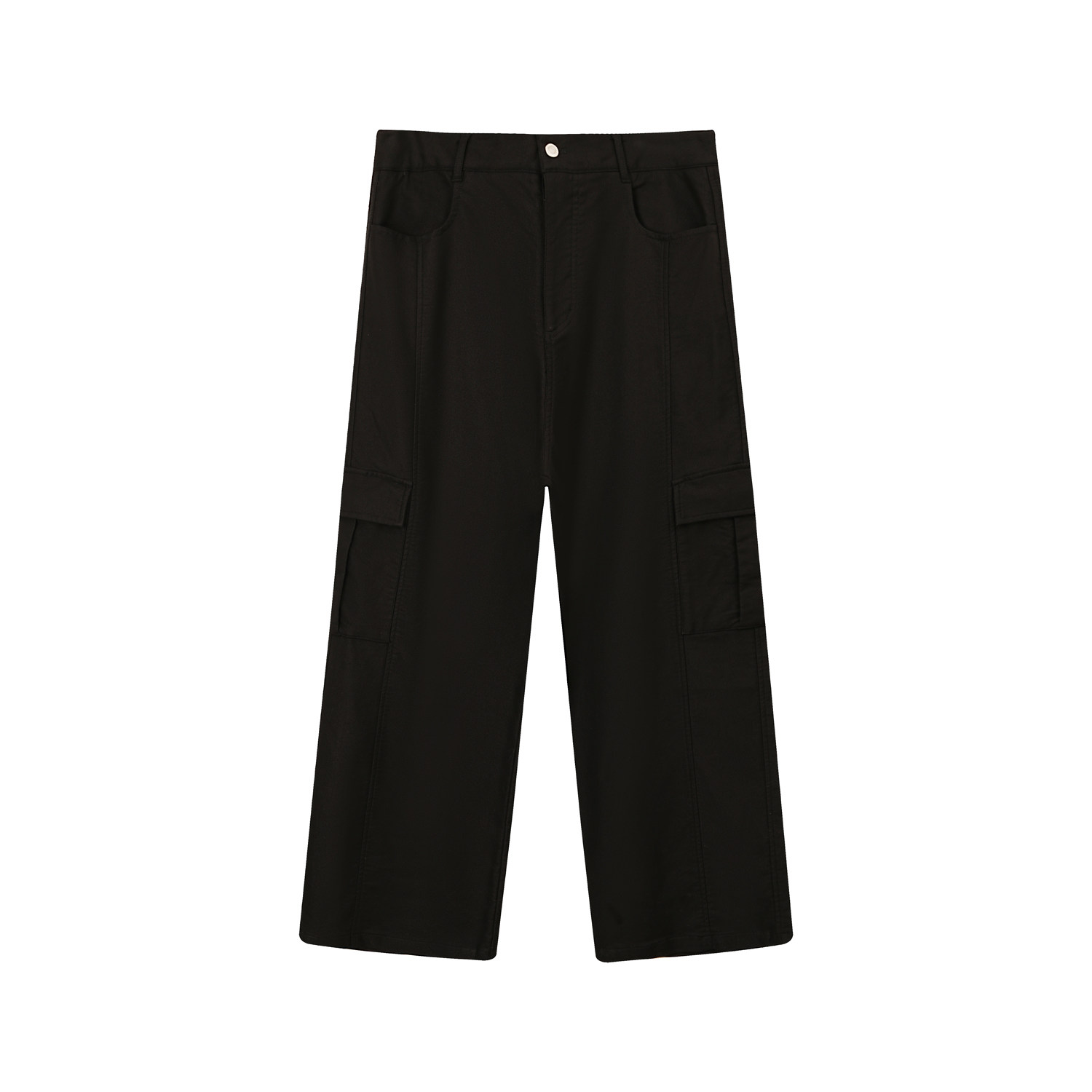 男装中腰复古工装裤黑色宽松大口袋休闲阔腿显瘦垂感洗水直筒裤