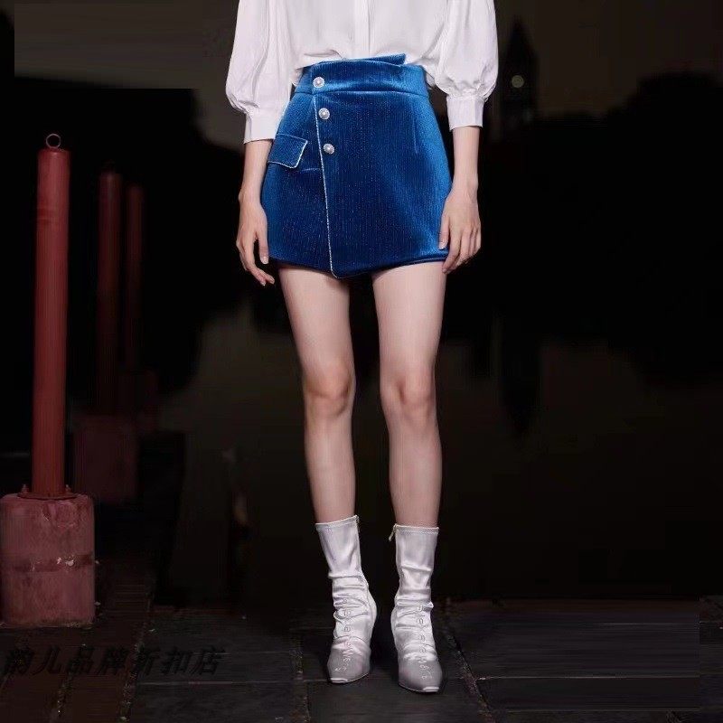 依M玫瑰花香超值亮钻纽扣缝钻镶边口袋装饰高档时尚灯芯绒短裙裤