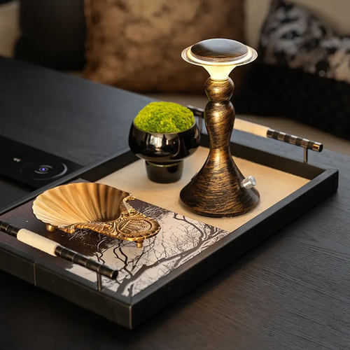 新中式样板间台灯桌面摆件轻奢高级感茶几苔藓盆栽收纳盘装饰品