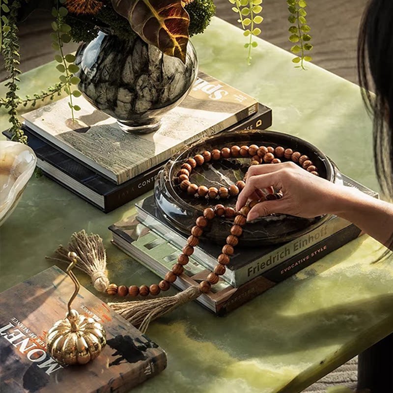 新中式样板间书桌串珠装饰摆件宋代美学书房茶室氛围布置高档软装