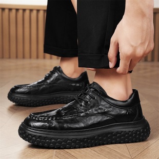 厨师鞋男酒店皮鞋防水防滑厨房工作鞋厚底增高全黑色休闲黑底鞋子