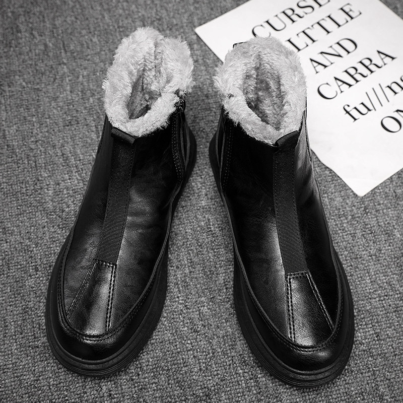 WINTER MENS SOIL CASUAL LEATHER BOOTS HIGH-TOP COTTON SHOES WATERPROOF AND COLD-RESISTANT MENS LACES WOOL BOOTIES WARM MENS SNOW BOOTS