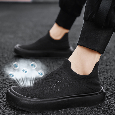 一脚蹬网面运动休闲网布鞋全黑色