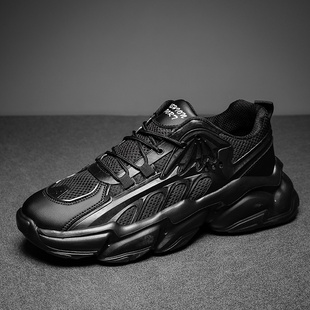 ins超火的鞋子男鞋春季全黑纯黑色运动鞋休闲黑底厚底增高老爹鞋