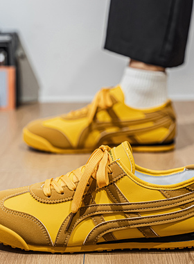 春季皮面阿甘板鞋男鞋子韩版小脚运动休闲鞋社会精神小伙黄色潮鞋