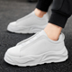 一脚蹬纯白色运动休闲板鞋 带厚底增高男鞋 不系带全黑色小皮鞋 无鞋