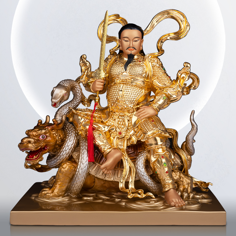 纯铜贴金手工镶宝真武大帝神像