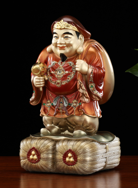 大黑天全铜台湾工艺掐丝镶宝大黑天财神菩萨家居偏财招财风水摆件