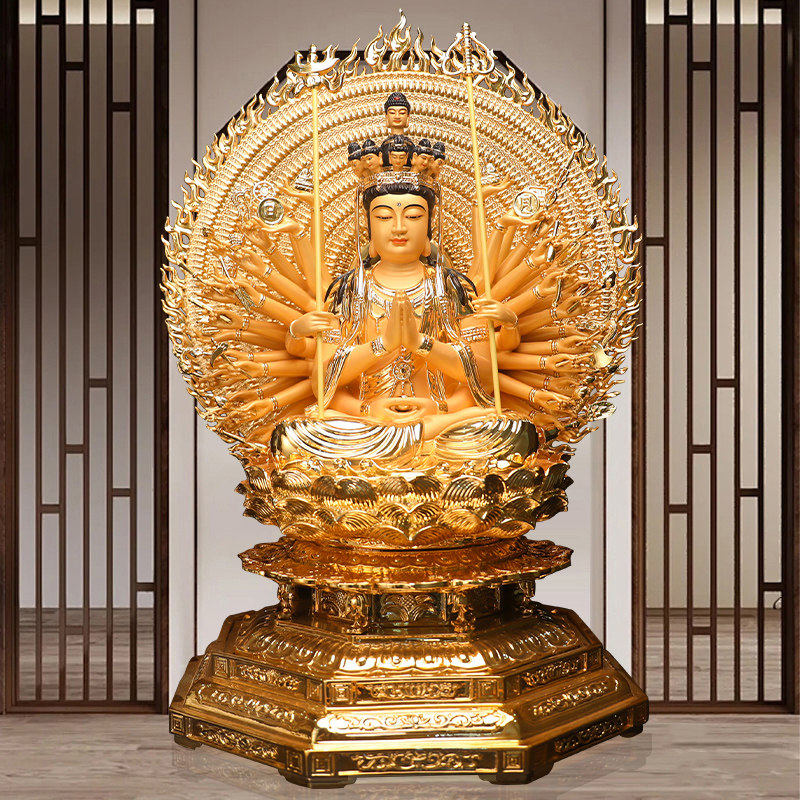 台湾宝华工艺千手观音摆件铜鎏金千手千眼观世音菩萨佛像佛堂观音