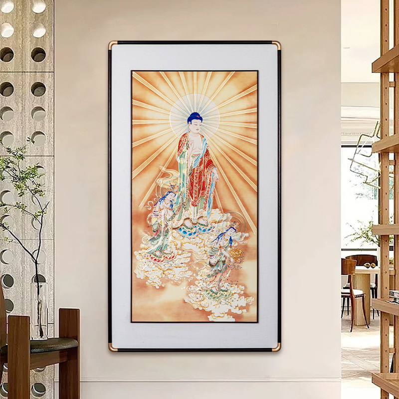 西方三圣挂画阿弥陀佛接引铜板画