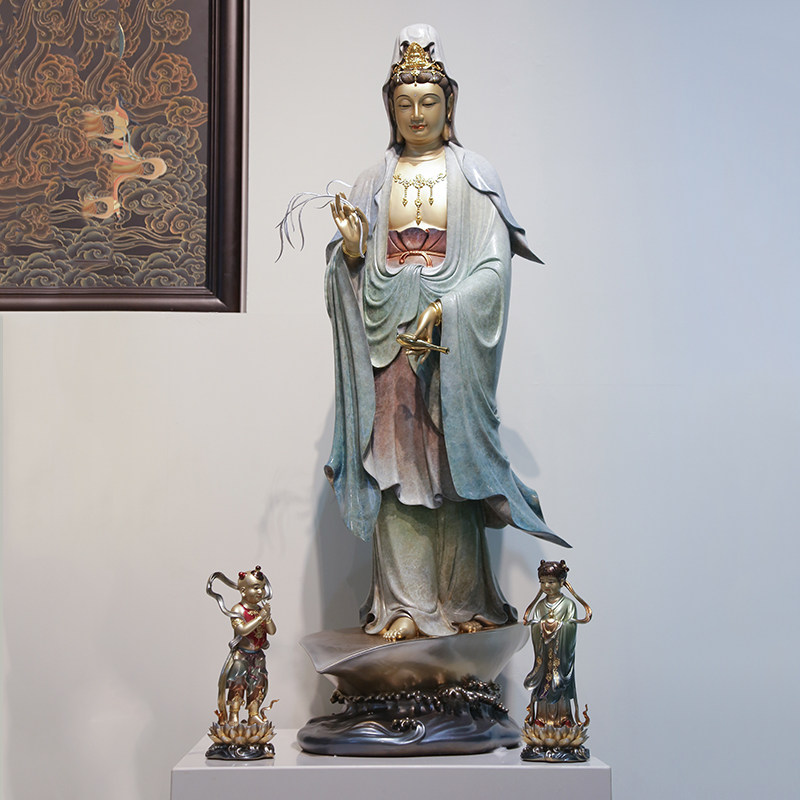 一叶观音菩萨佛像摆件纯铜高温色