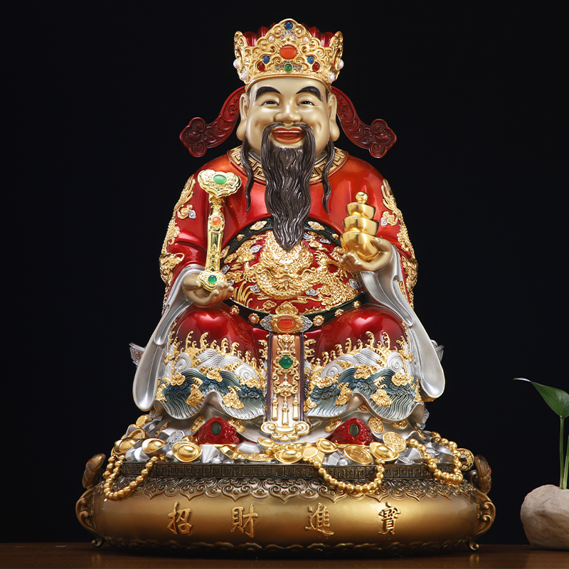 财神爷供奉摆件台湾纯铜拿聚宝盆