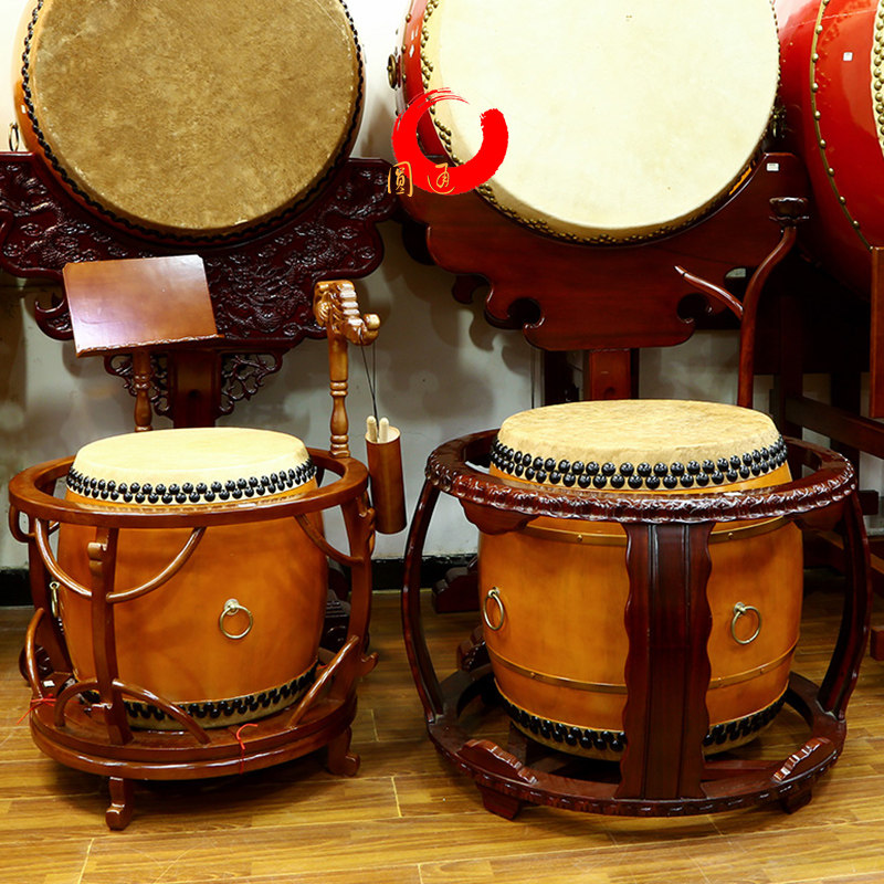 寺庙大鼓堂鼓牛皮手鼓法鼓锣鼓佛具佛堂用品寺庙钟大鼓乐器摆件