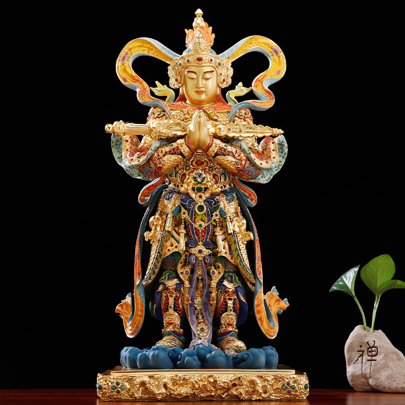 台湾手工铜彩绘韦陀菩萨朝天韦陀寺庙佛堂供奉合掌韦驮护法佛像