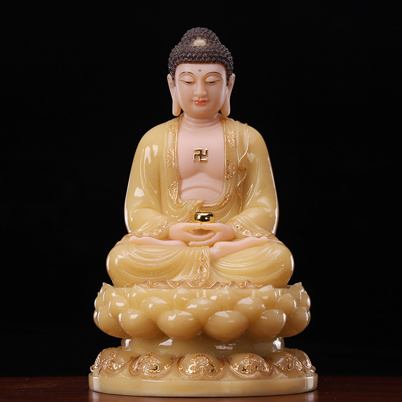 圆通佛具汉白玉释迦牟尼佛像三宝