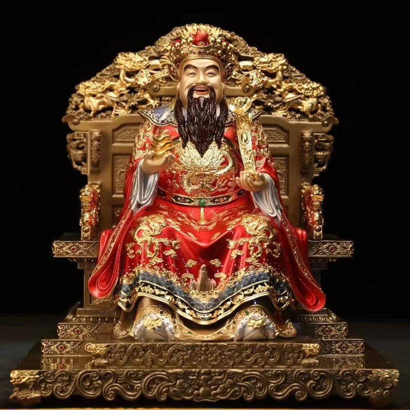 台湾贴金纯铜文财神爷神像铜像家用店铺开业坐椅财神佛像招财摆件