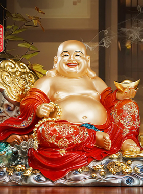 全铜彩绘弥勒佛佛像宽体笑佛摆件