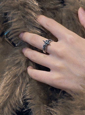 钛钢不掉色四芒星戒指高街小众个性独特设计感精致开口食指戒