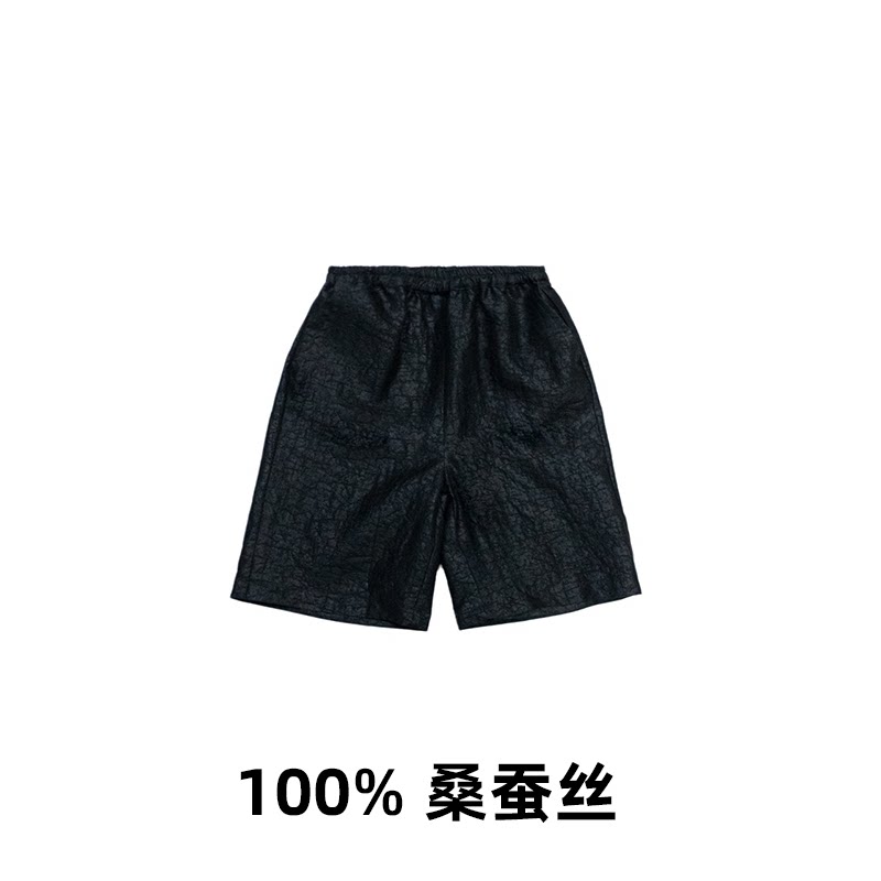 N032龟裂纹新中式国风香云纱儿童短裤100%桑蚕丝夏季男女短裤