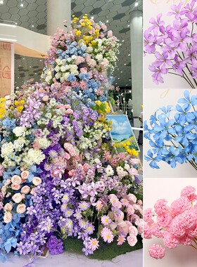新款莫奈风糖果色仿真花假花材批发绿色紫色婚礼布置背景造景装饰