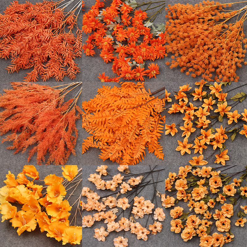 10枝装橘色系仿真花材婚庆路引插花背景装饰花艺婚礼假花桔色花