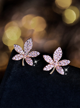 925银树叶小耳钉女简约冷淡风2025年新款潮时尚网红耳饰小巧气质