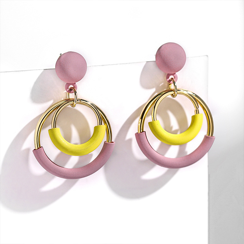 时尚925银撞色森系粉色耳环女ins气质耳饰耳坠日韩饰品2025新款潮