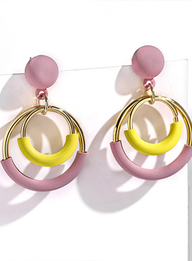 时尚925银撞色森系粉色耳环女ins气质耳饰耳坠日韩饰品2025新款潮