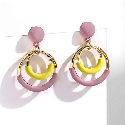 时尚925银撞色森系粉色耳环女ins气质耳饰耳坠日韩饰品2025新款潮