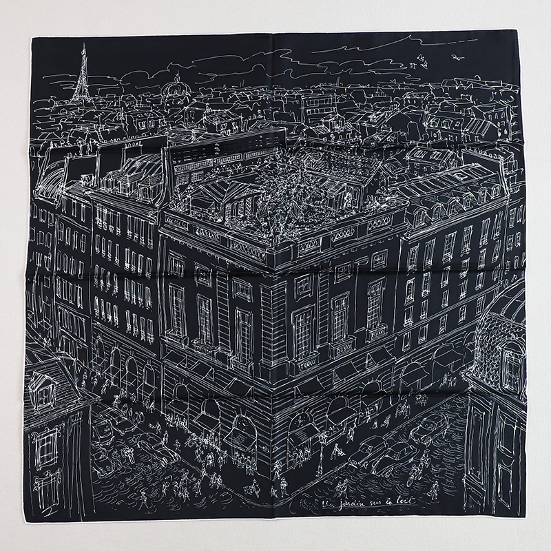 【屋顶花园】 H经典大牌围巾原版桑蚕丝真丝90大方巾黑白女丝巾