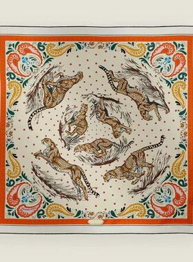 猎豹BANDANA 高版18姆米纯真丝双面异色桑蚕丝90方巾裱框丝巾围巾