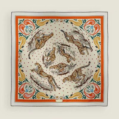 猎豹BANDANA 高版18姆米纯真丝双面异色桑蚕丝90方巾裱框丝巾围巾