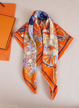 四季之王加冕 18姆米H原版斜纹真丝90大方巾桑蚕丝女丝巾双面印花