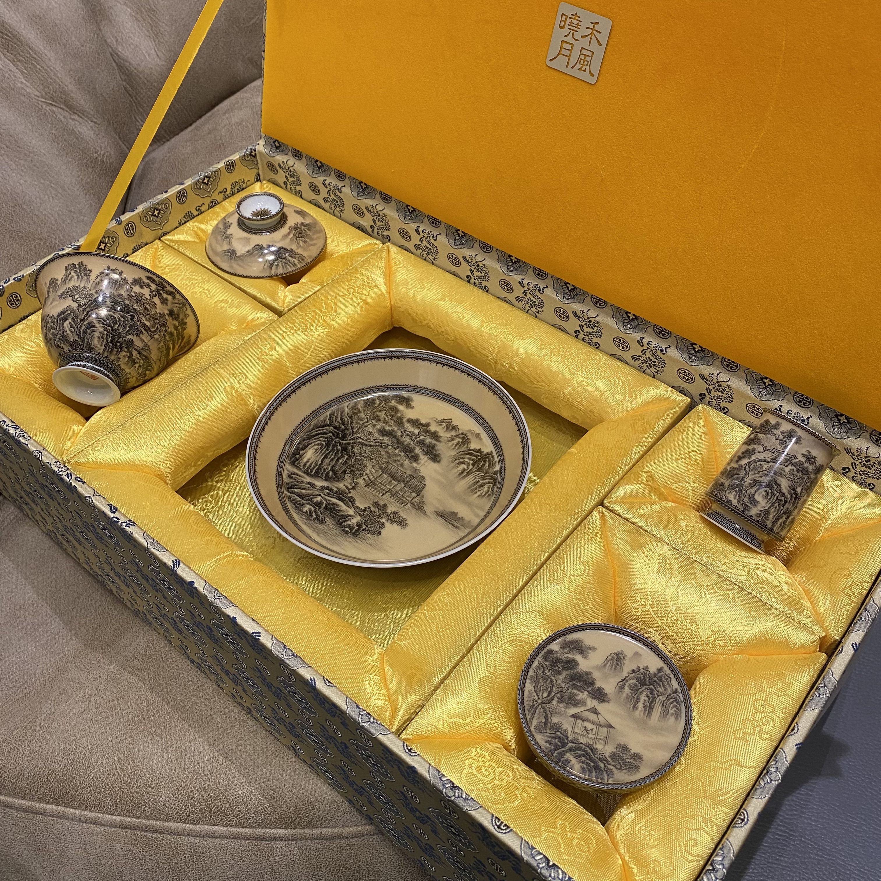 禾风晓月宋画墨彩山水江南烟雨系列主人杯岩茶盖碗送礼