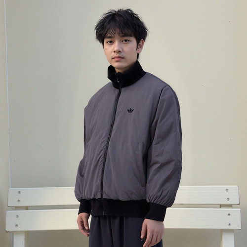 优购adidas 阿迪达斯三叶草男子运动休闲立领棉服男款外套JW0980