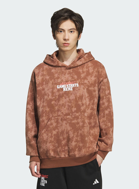 adidas阿迪达斯男子篮球运动训练印花针织连帽套头衫卫衣KC2781