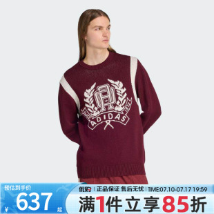 adidas阿迪达斯三叶草男子运动休闲印花圆领毛衣套头衫JX8215