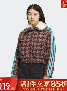 adidas阿迪达斯三叶草女子运动休闲复古千鸟格短款棉服外套KA9732