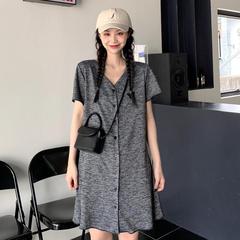 Real price V-neck sweet embroidered bow dress