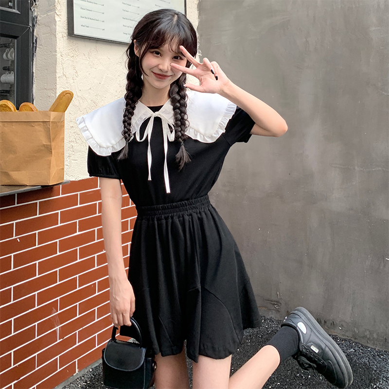 Real price baby collar detachable age reducing top + A-line skirt suit