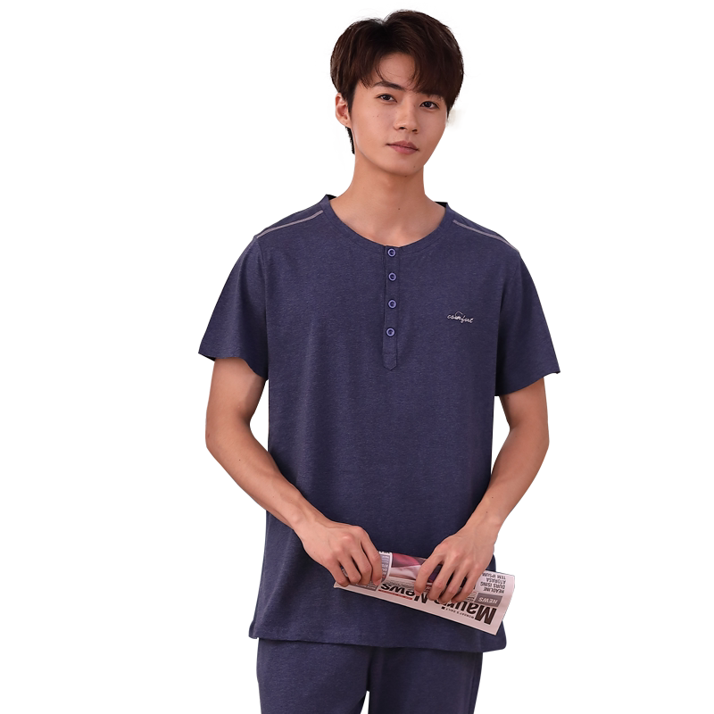 夏季男士短袖休闲纯色圆领家居服