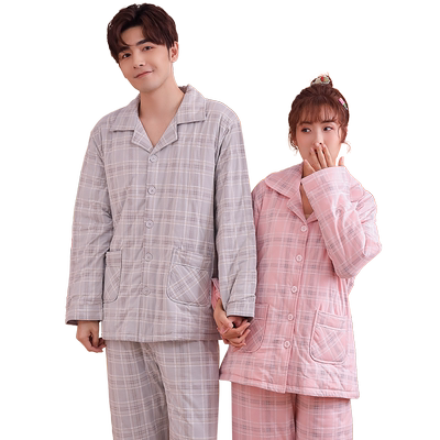柔可佳新款冬季夹棉保暖情侣睡衣