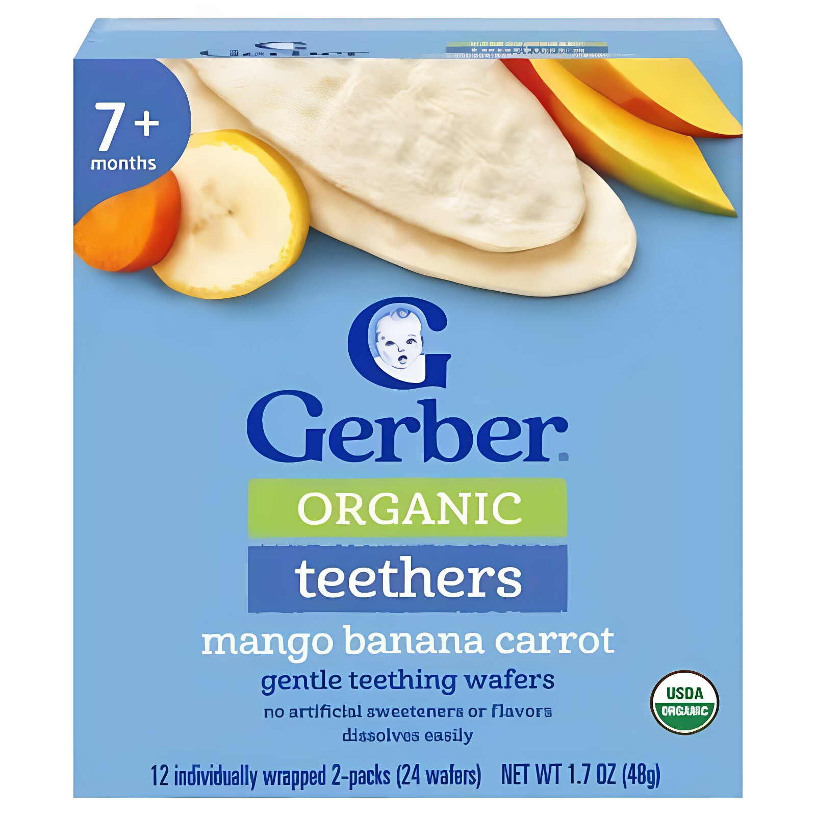 Gerber嘉宝 有机磨牙米饼芒果香蕉胡萝卜48g宝宝7个月+小零食饼干