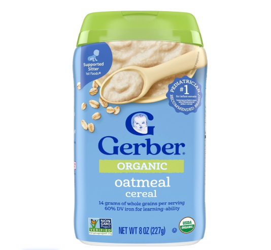 Gerber 美国嘉宝有机燕麦米糊227克绿色盖有机全谷物制成质感丰富