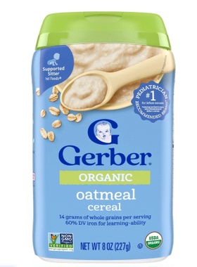 Gerber 美国嘉宝有机燕麦米糊227克绿色盖有机全谷物制成质感丰富