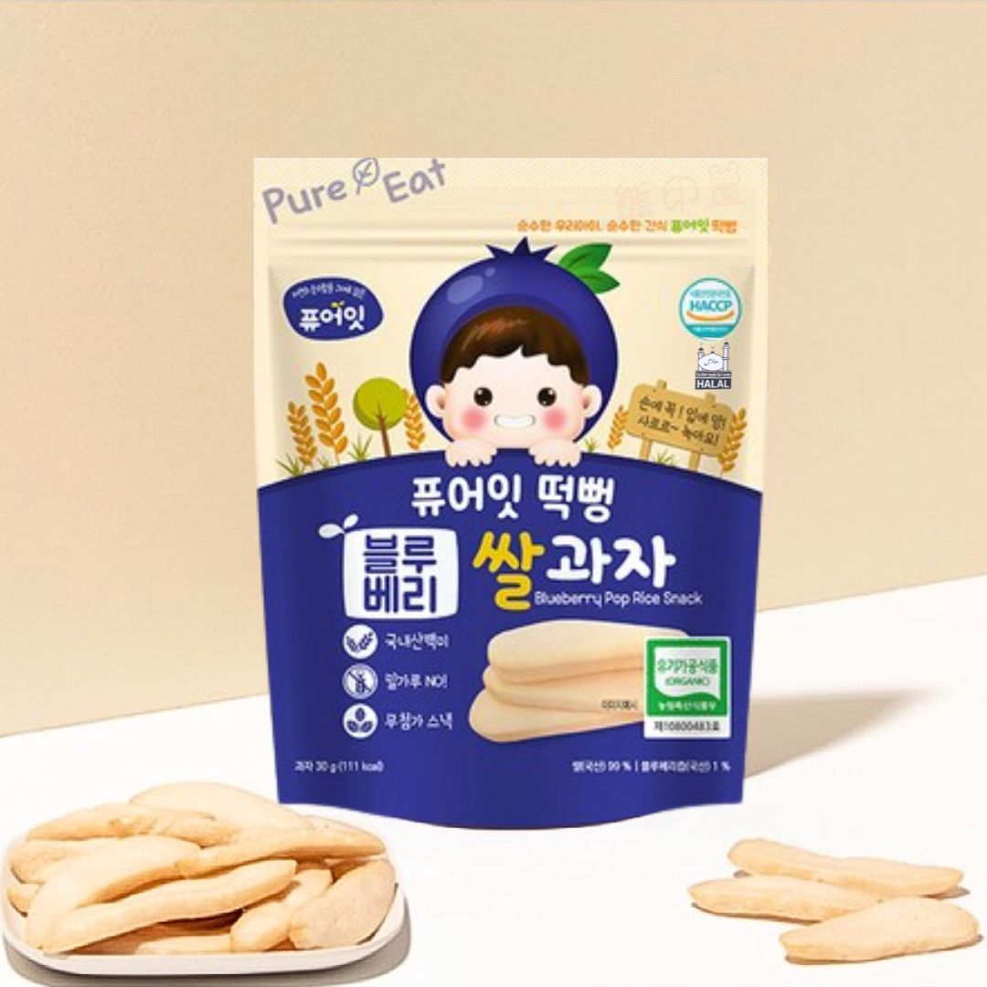 Pure Eat韩国幼儿营养有机蓝莓米饼无添加7个月+婴幼儿30克蓝色装