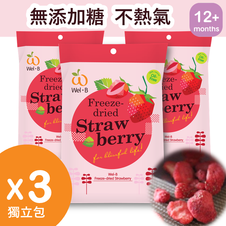 Wel-B  幼儿无添加糖100%天然水果脆片低钠无盐维生素草莓3包冻干
